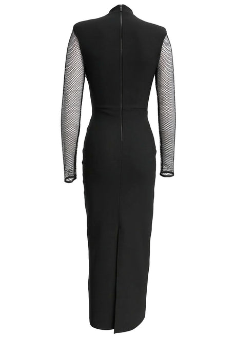 Long Sleeve Crystal Floral Detail Maxi Dress Black