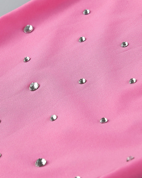 Long Sleeve Crystal Ruched Dress Pink