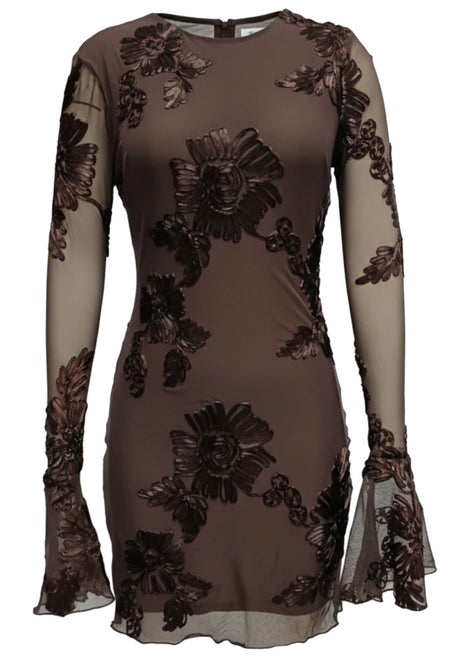 Long Sleeve Floral Dress Brown
