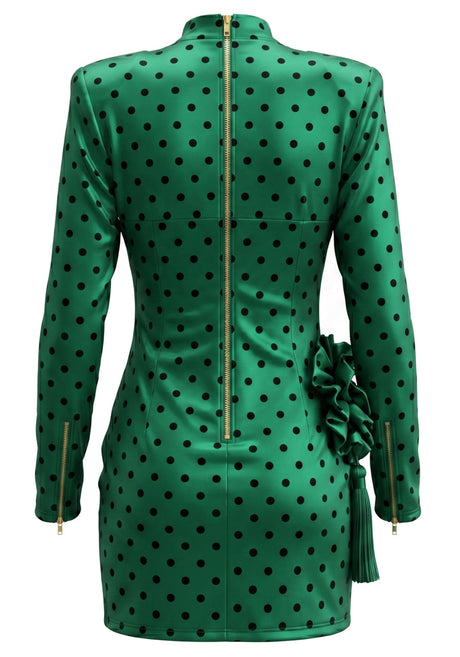 Long Sleeve Floral Polka Dot Dress Green
