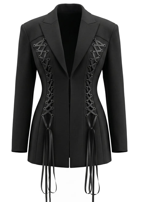 Long Sleeve Lace Up Detail Dress Black