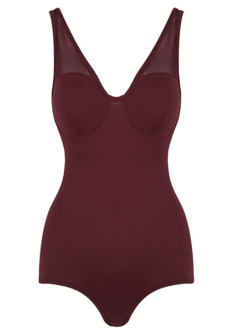 Long Sleeve Mesh Maxi Dress Burgundy