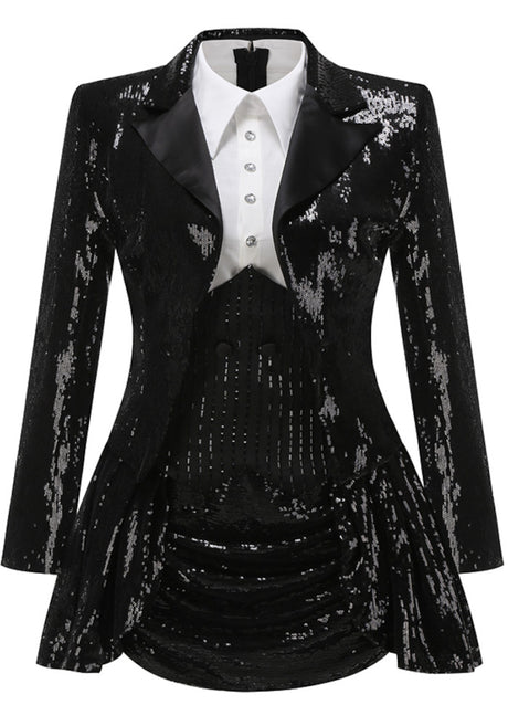 Long Sleeve Sequin Two Piece Dress Black White