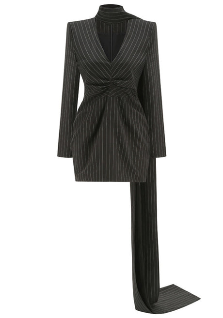 Long Sleeve Striped Dress Black