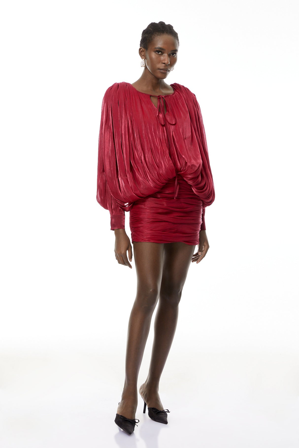 Aurohaya Lumi Red Fully Pleated Mini Dress
