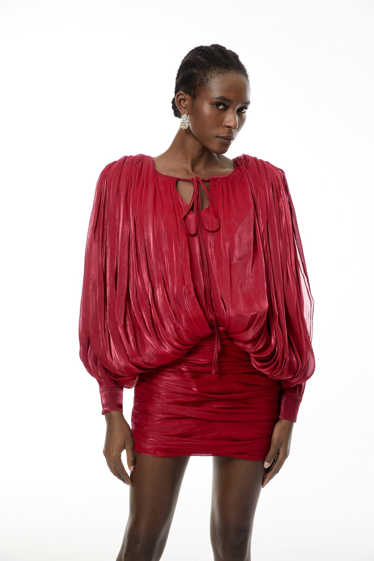 Aurohaya Lumi Red Fully Pleated Mini Dress