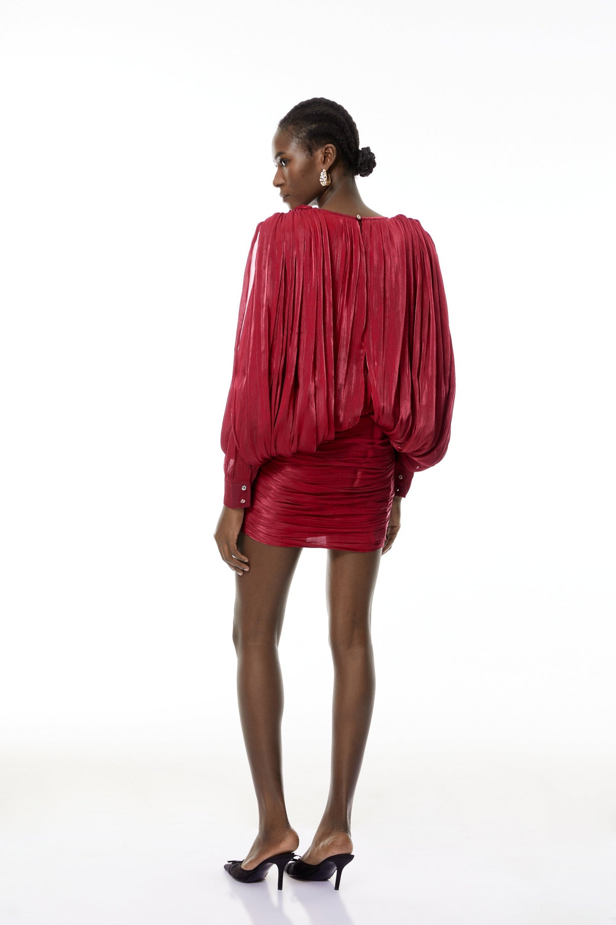 Aurohaya Lumi Red Fully Pleated Mini Dress
