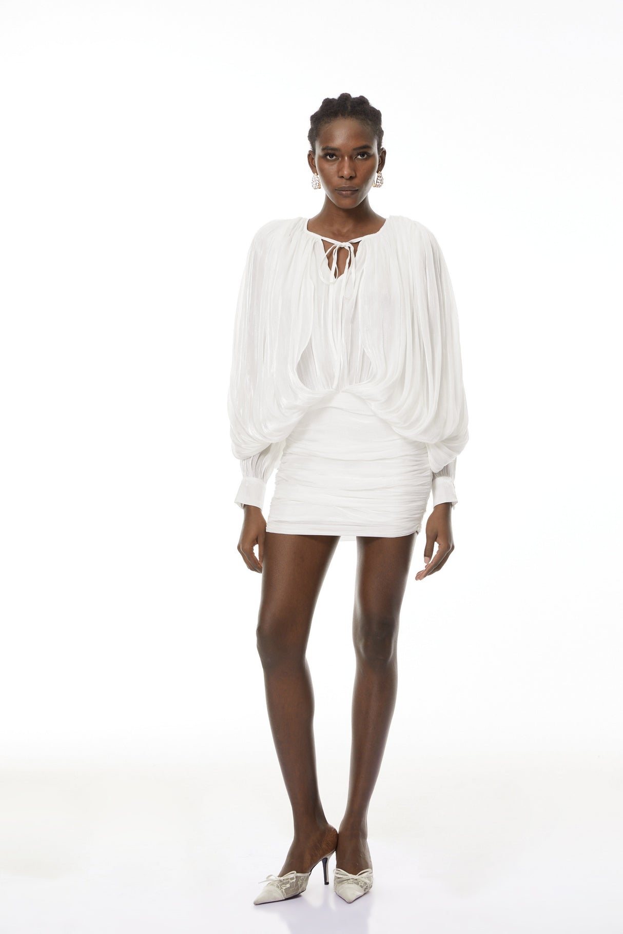 Aurohaya Lumi White Fully Pleated Mini Dress