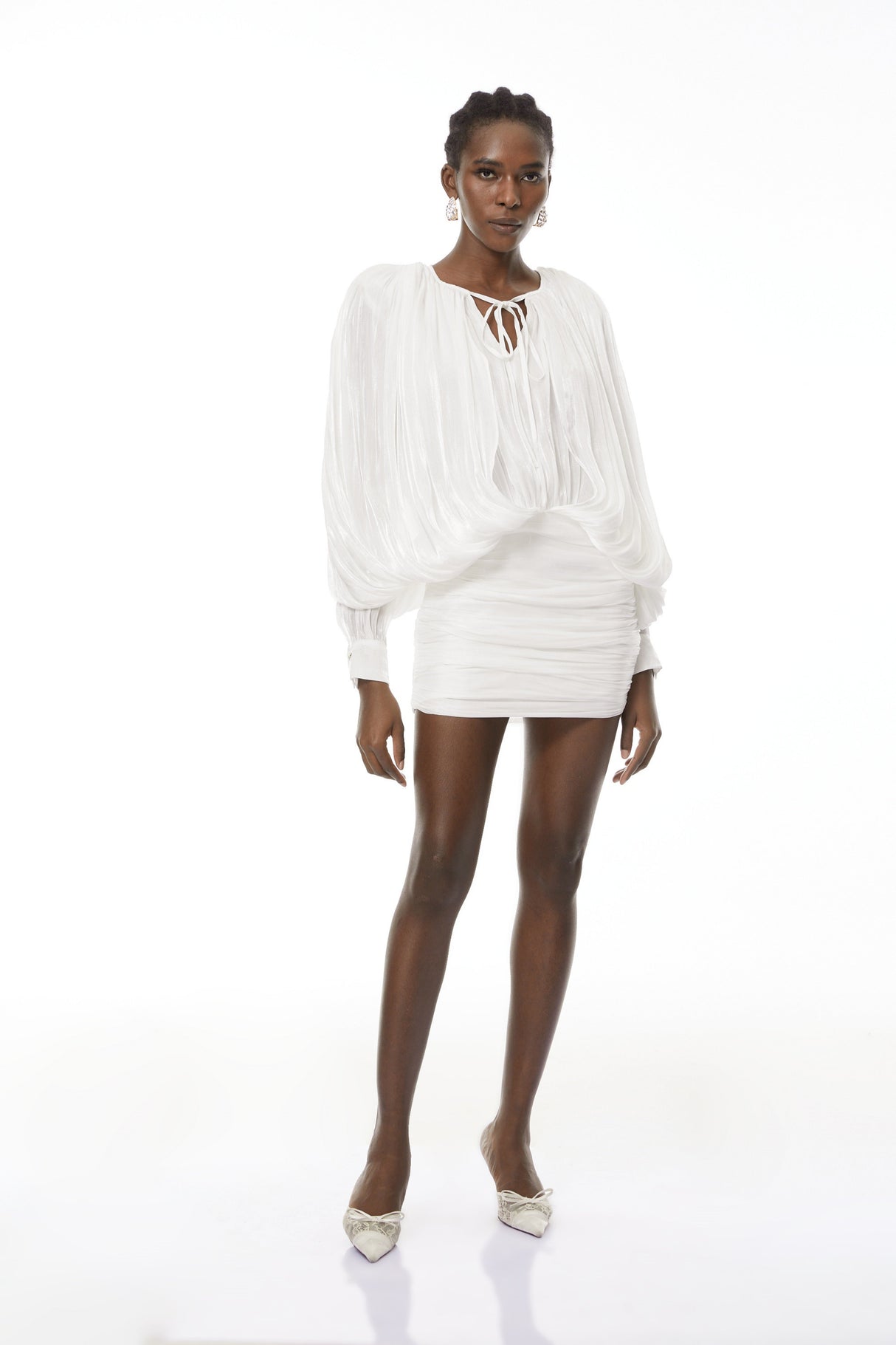 Aurohaya Lumi White Fully Pleated Mini Dress