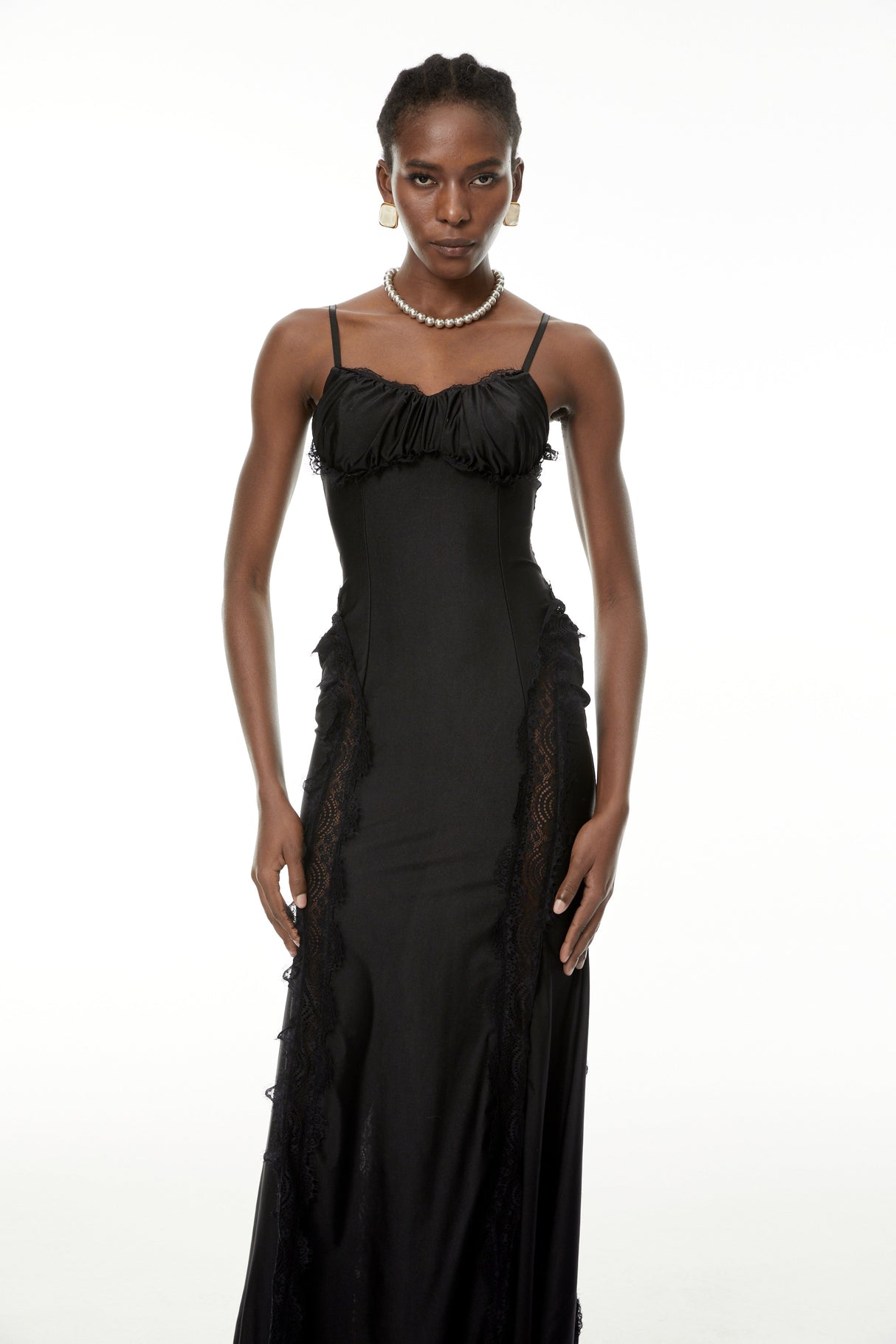 Aurohaya Luminița Black Lace Trim Corset Maxi Dress