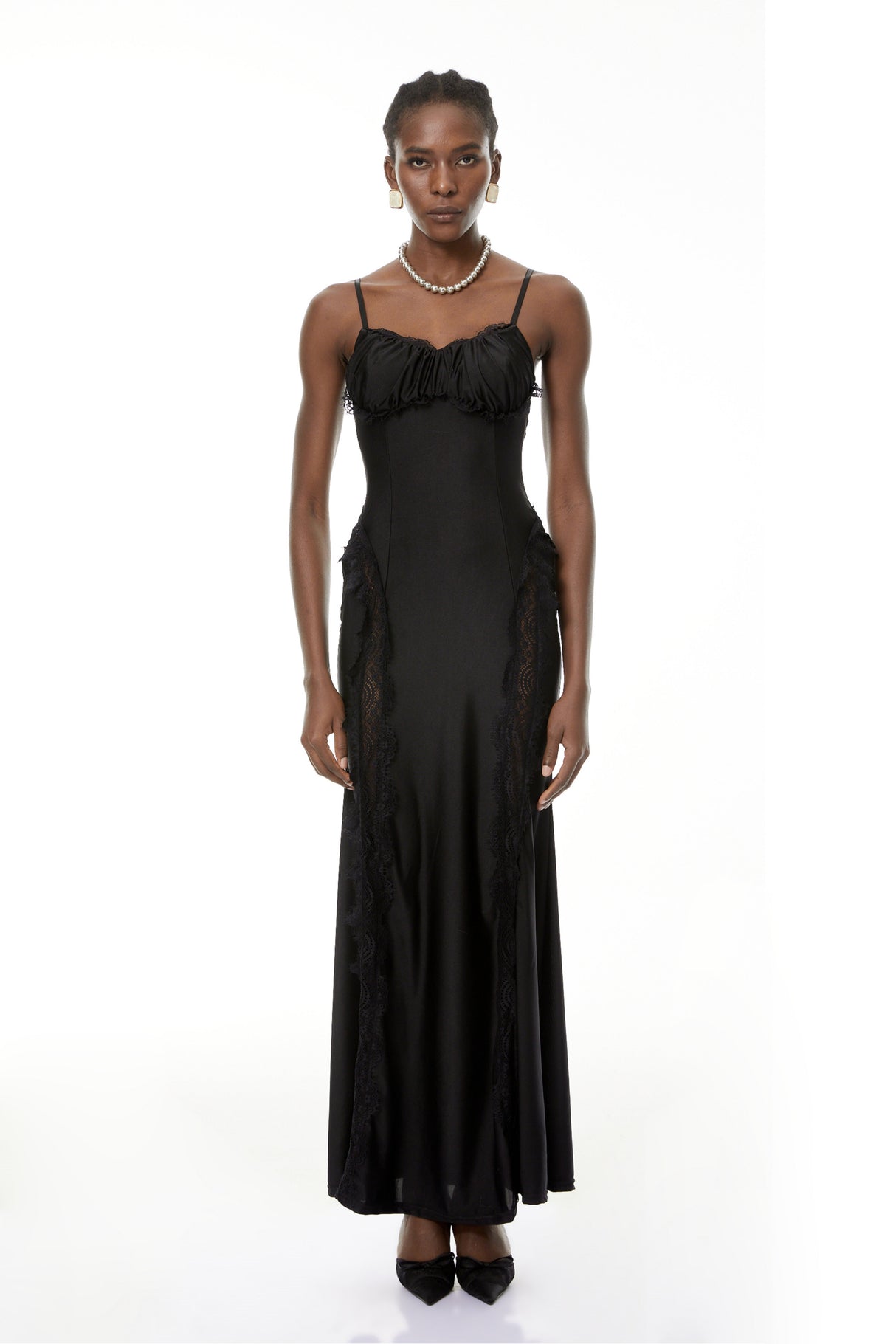 Aurohaya Luminița Black Lace Trim Corset Maxi Dress