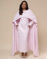 Aurohaya Luxury Pearl & Diamond Maxi Cape Dress Pink