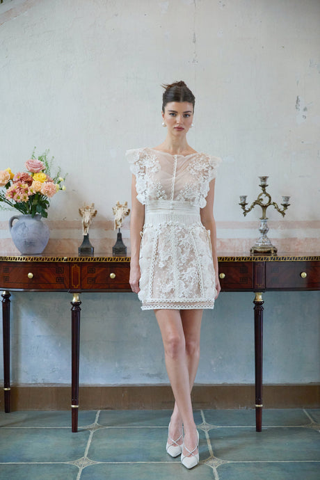 Aurohaya Maïa white floral-embroidered lace mini dress