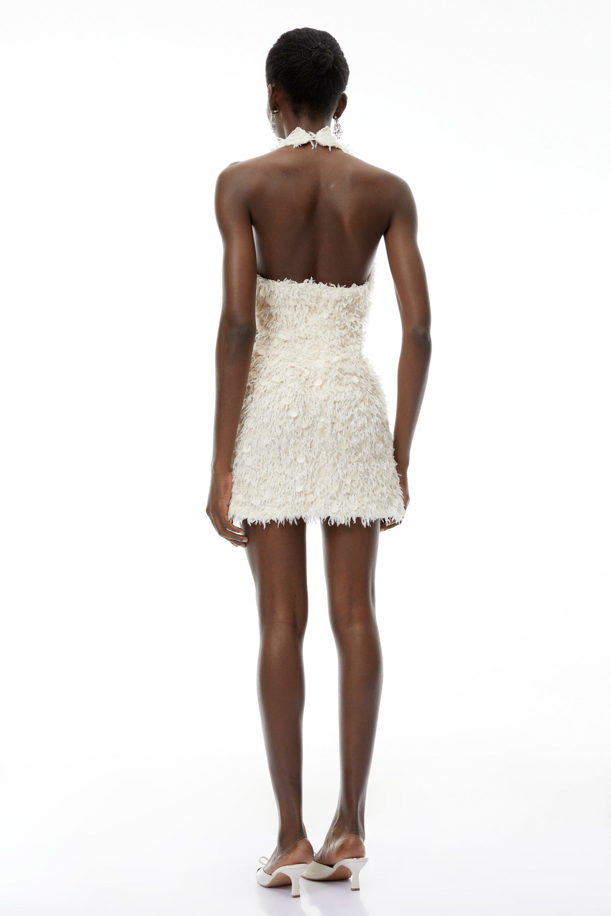Aurohaya Maite Neutral Halterneck Mini Dress with Fringe