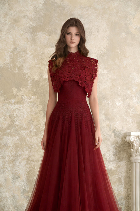 Aurohaya Margaret Red Floral Crochet Midi Dress