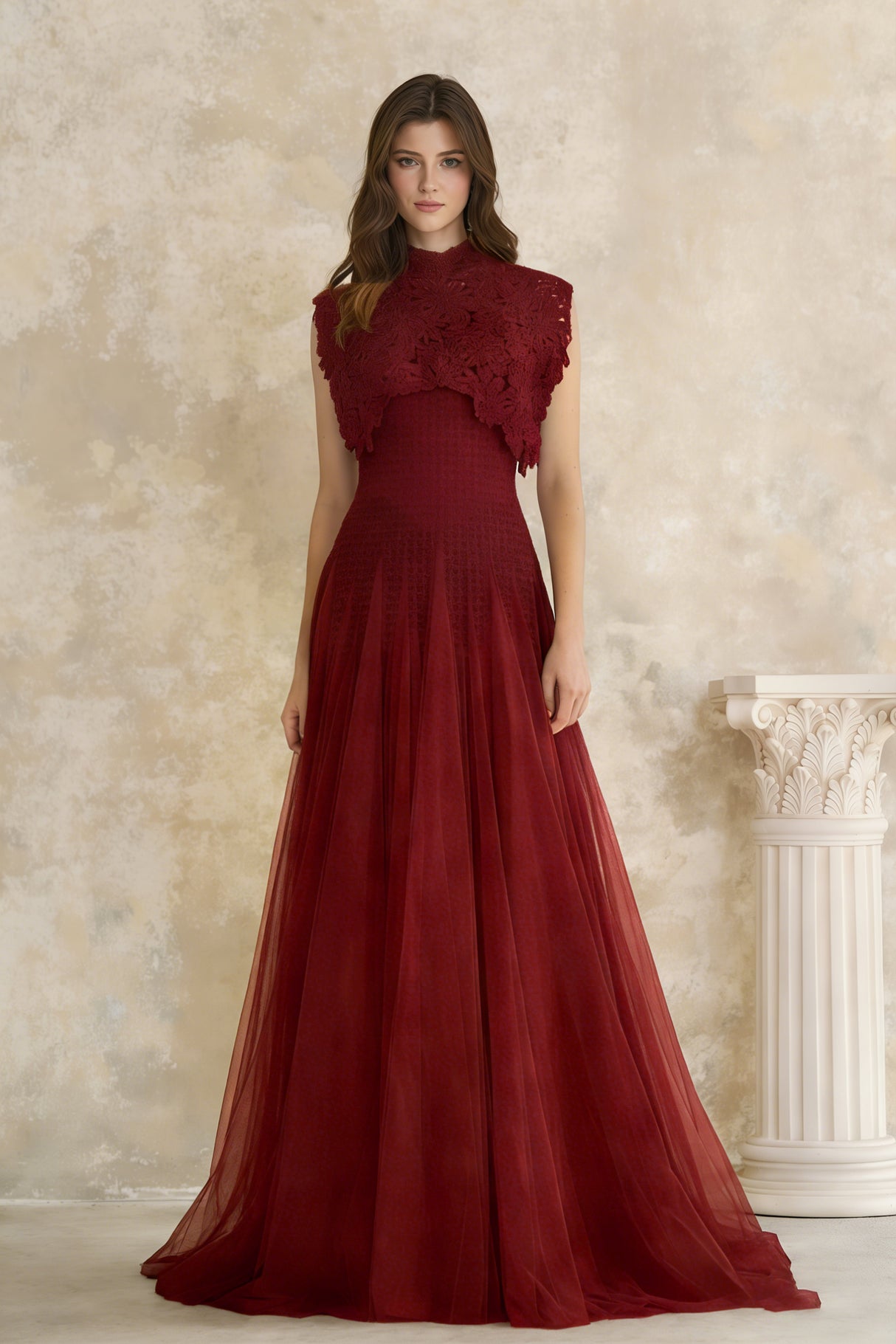 Aurohaya Margaret Red Floral Crochet Midi Dress