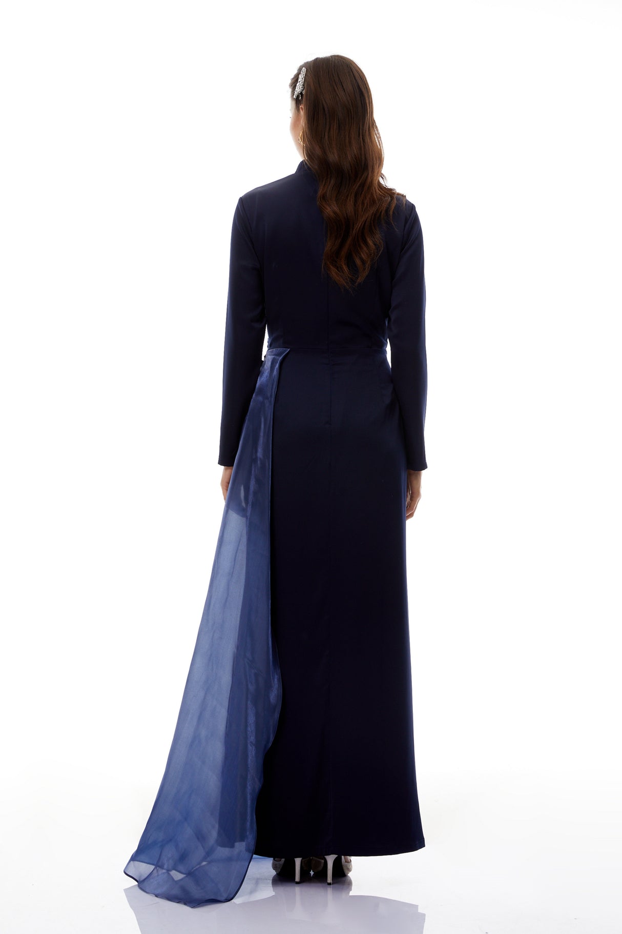 Aurohaya Marguerite Blue Embellished Ribbon Maxi Dress