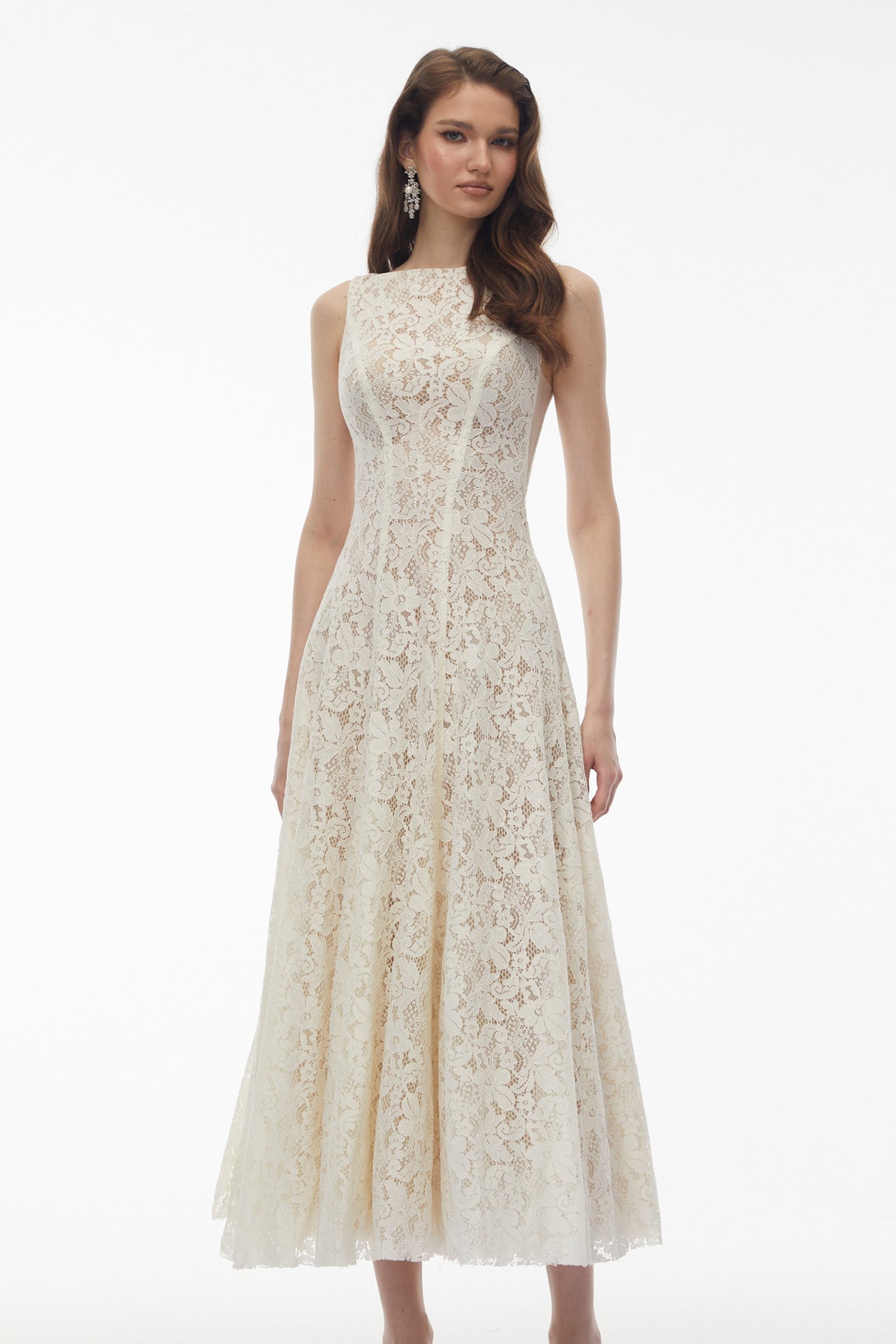 Aurohaya Marhuma White Floral Lace Maxi Dress