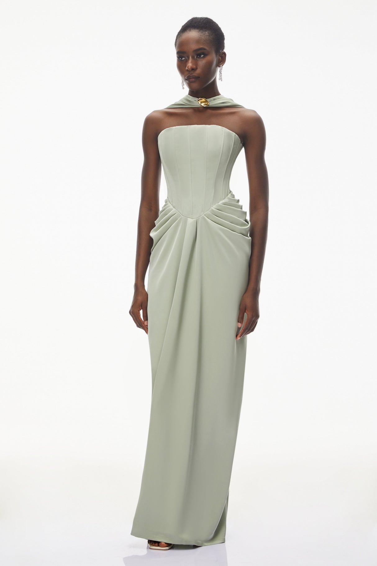 Aurohaya Mariella Green Halterneck Corset Maxi Gown