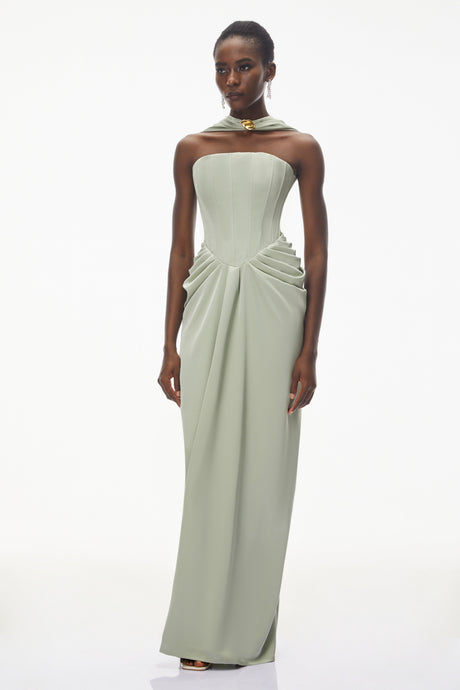 Aurohaya Mariella Green Halterneck Corset Maxi Gown