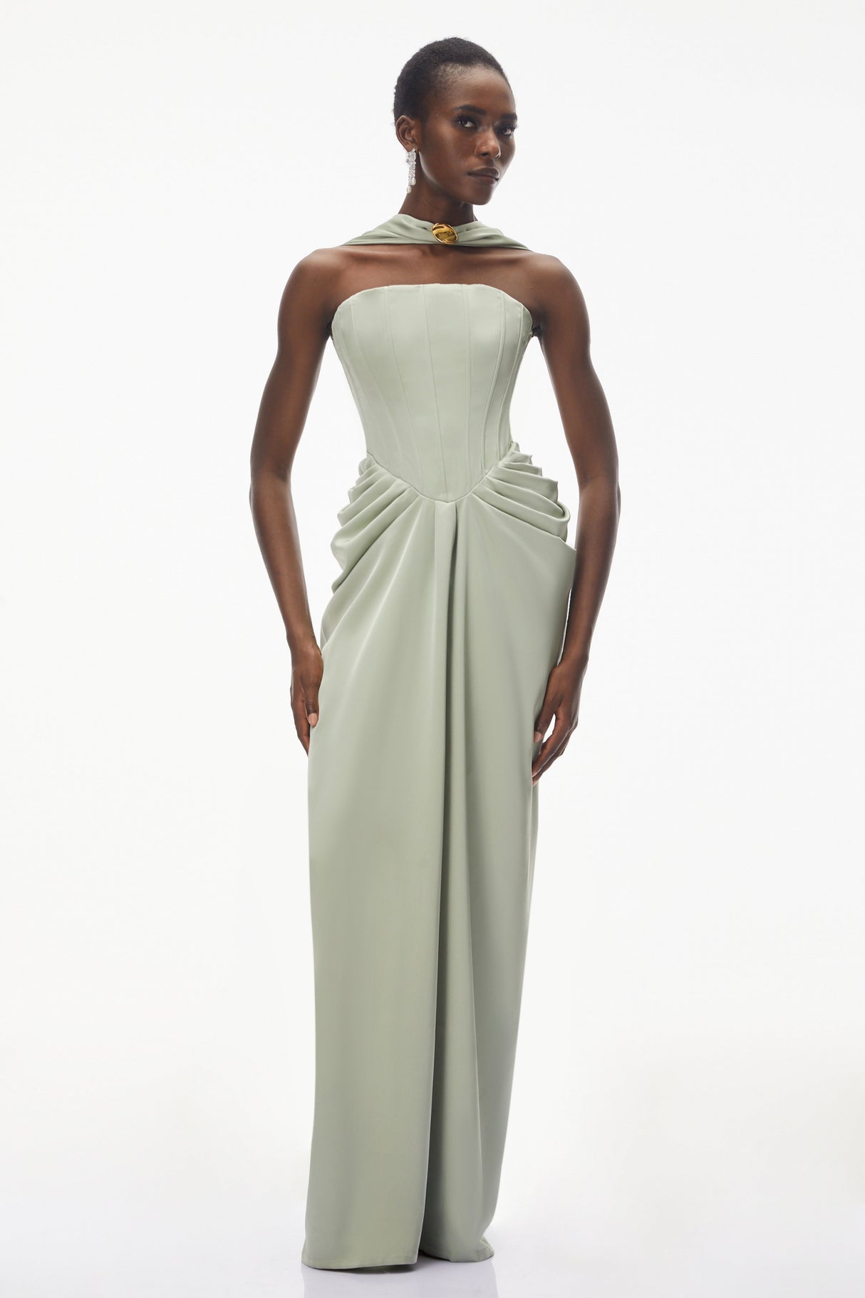Aurohaya Mariella Green Halterneck Corset Maxi Gown
