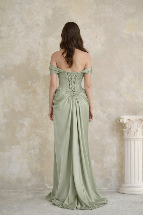 Aurohaya Mariella Green Halterneck Corset Maxi Gown