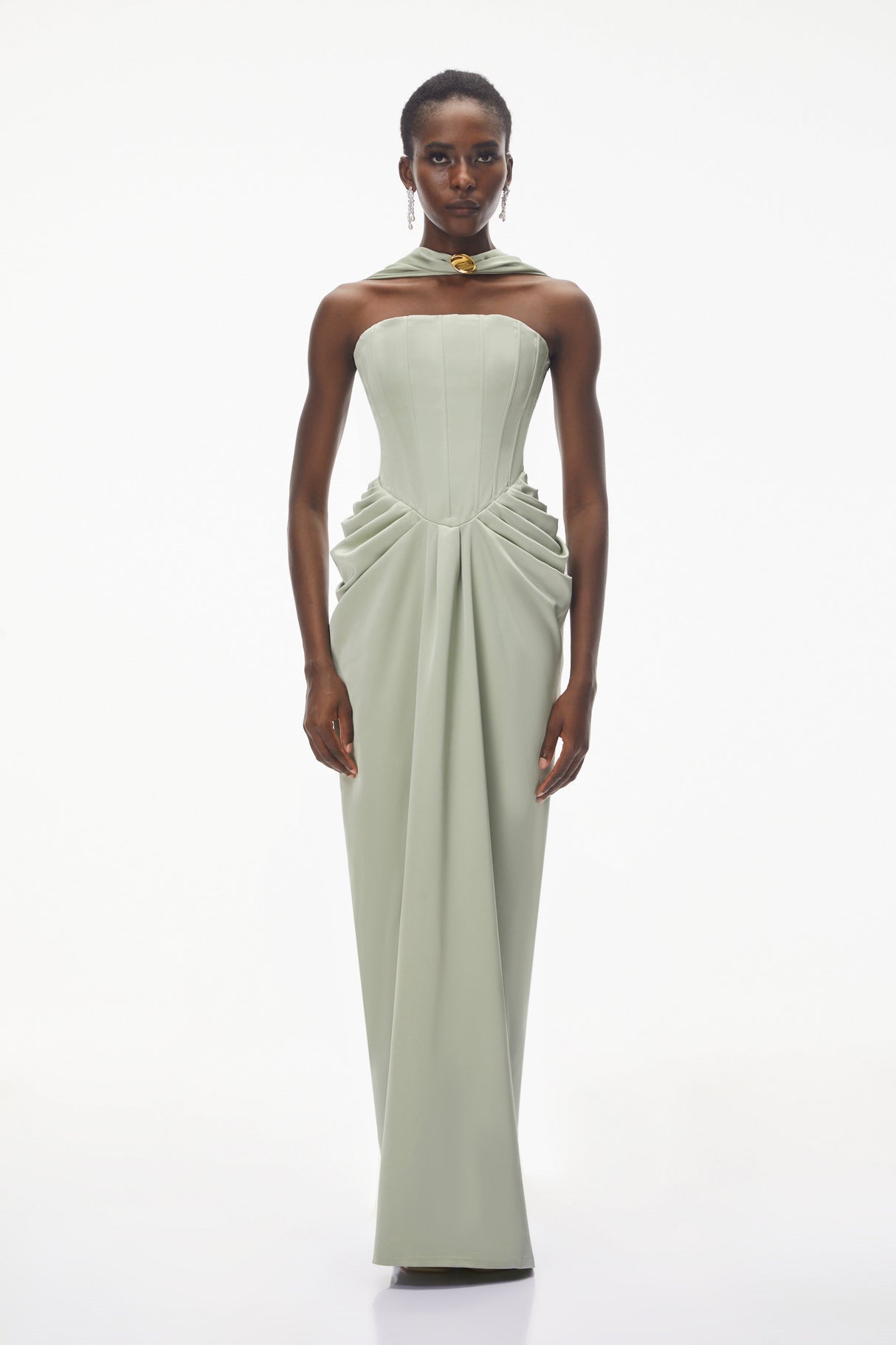 Aurohaya Mariella Green Halterneck Corset Maxi Gown