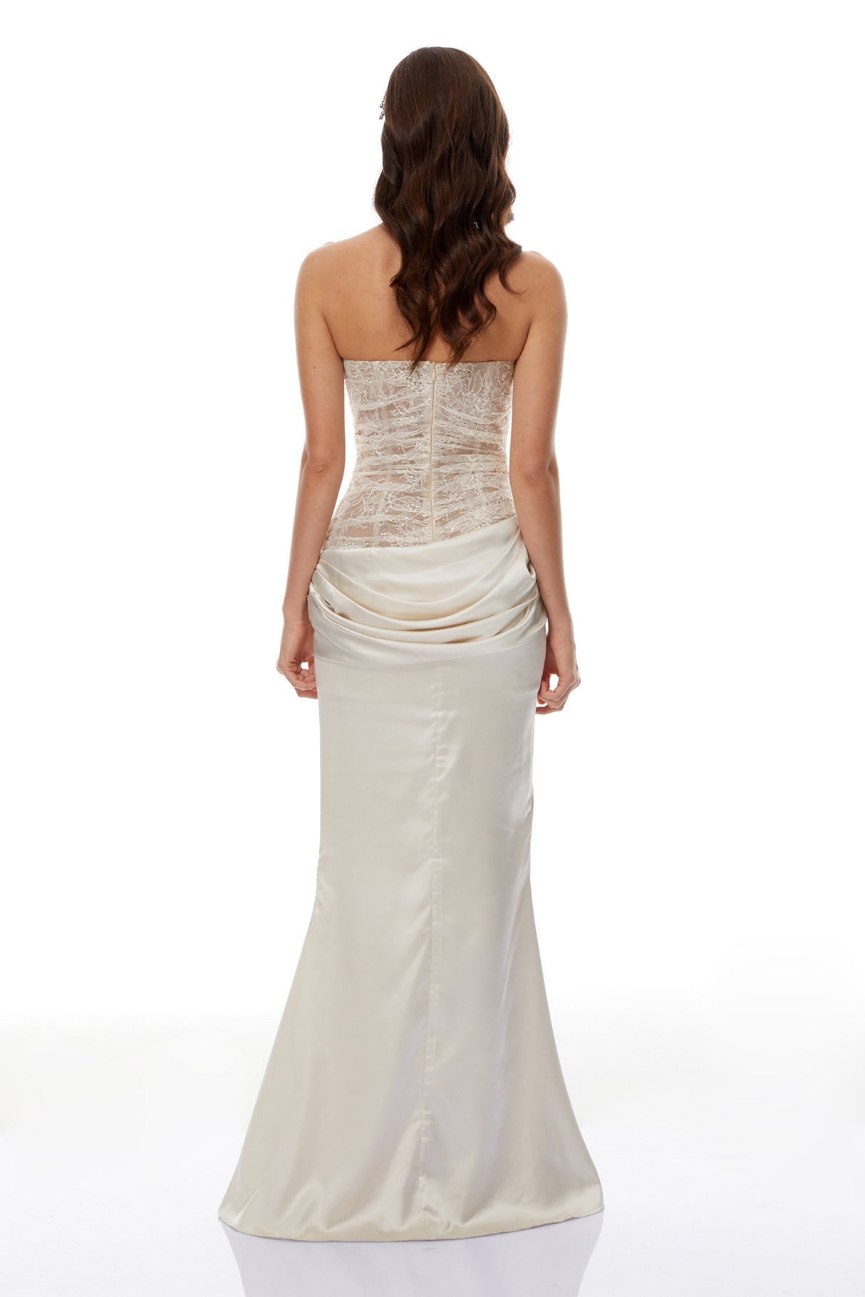 Aurohaya Marietjie Champagne Asymmetrical Maxi Dress with Satin Panels