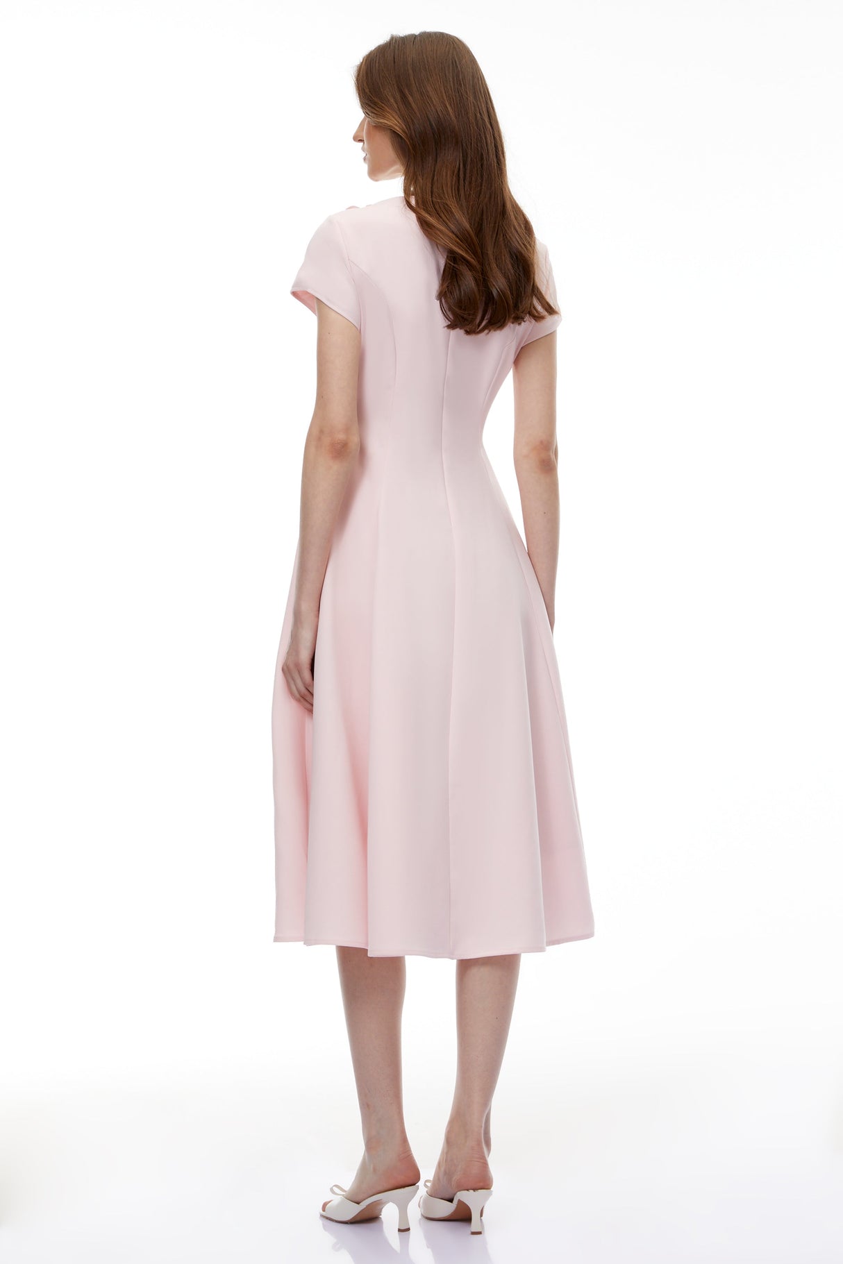 Aurohaya Marley Pink Pleated Midi Dress with 3D Petals