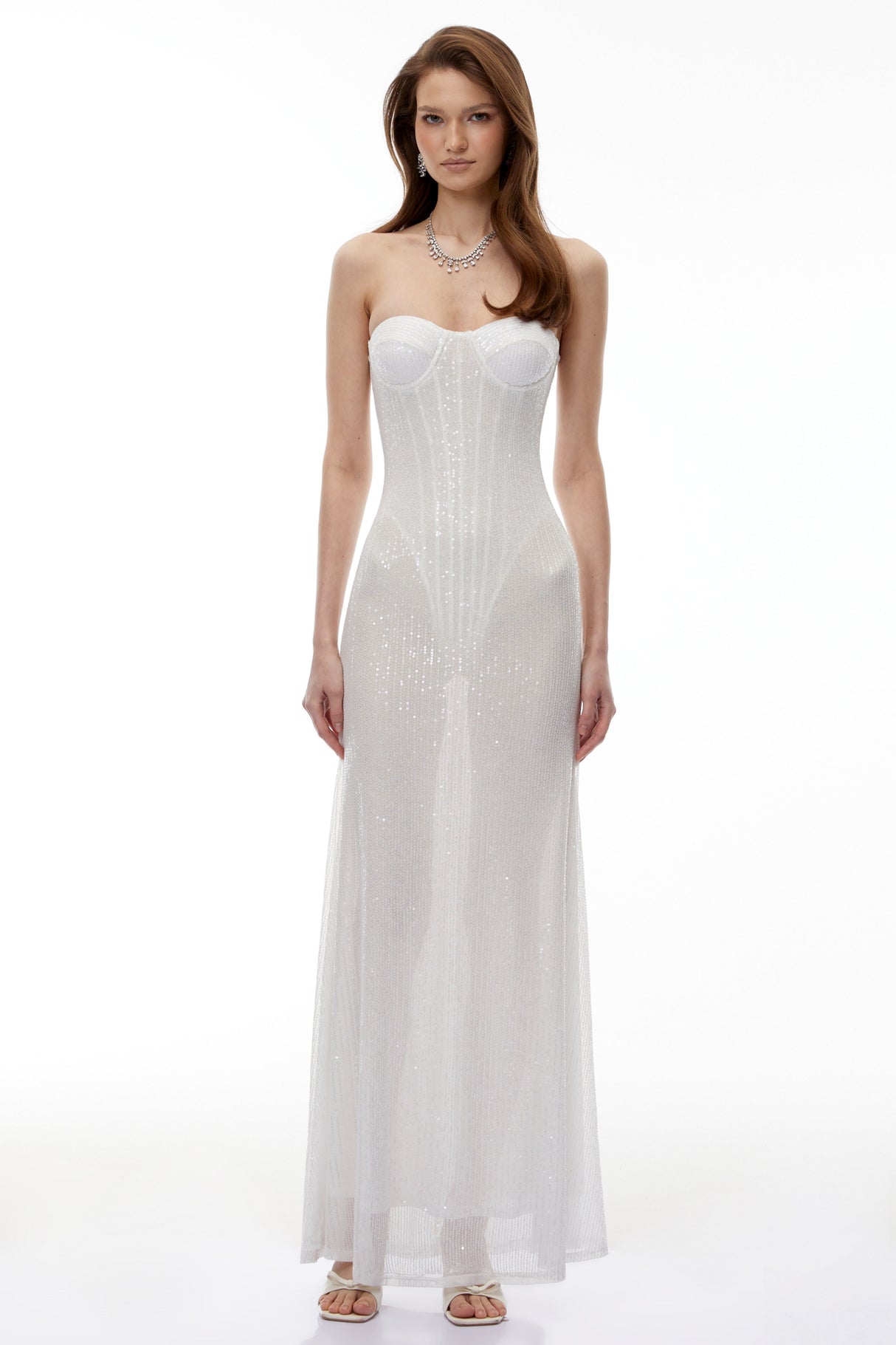 Aurohaya Marwen White Off Shoulder Sequin Maxi Dress