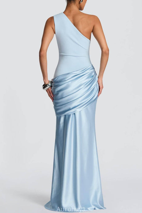 Aurohaya VÉSPER One-Shoulder Draped Satin Maxi Gown