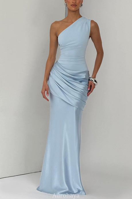 Aurohaya VÉSPER One-Shoulder Draped Satin Maxi Gown