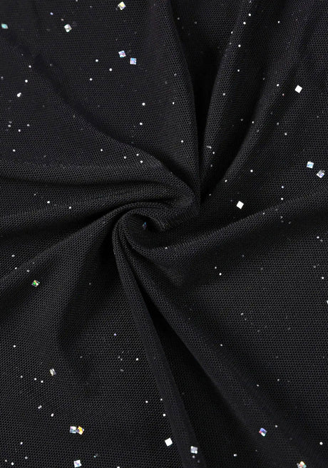 Mesh Long Sleeve Sparkly Maxi Dress Black
