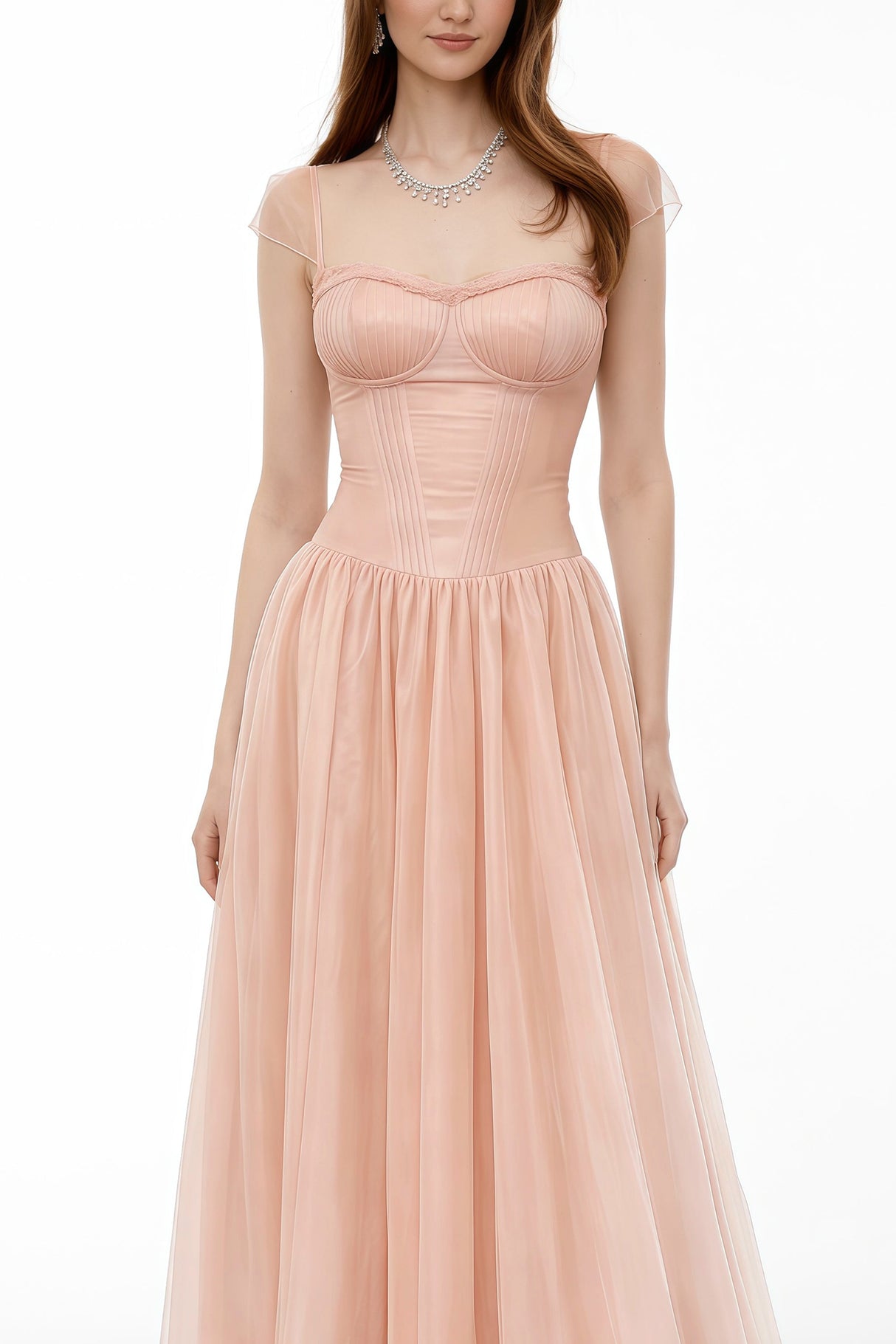 Aurohaya Millie Pink Ruffled Mesh Fairycore Maxi Dress