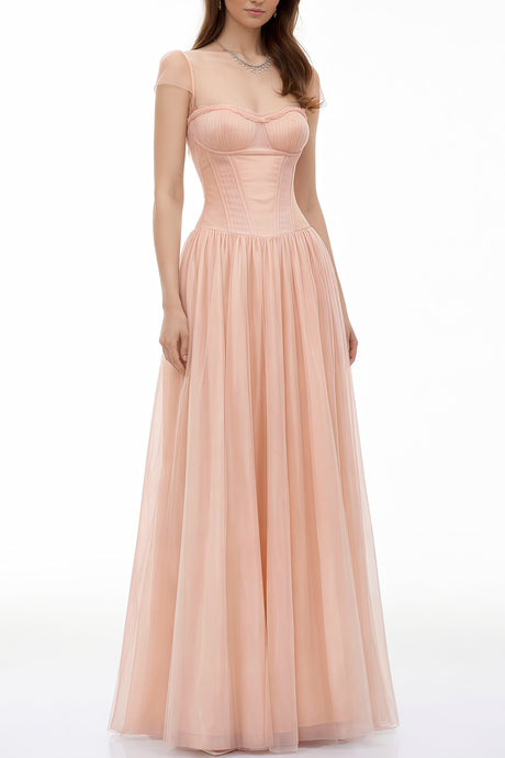 Aurohaya Millie Pink Ruffled Mesh Fairycore Maxi Dress