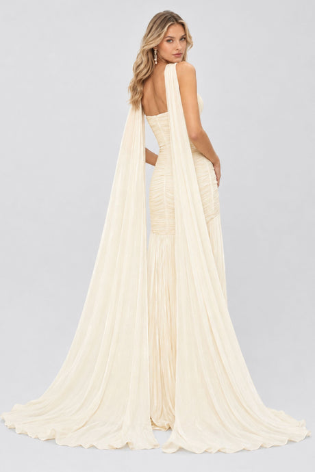 Mina Strapless Sweetheart Ruched Maxi Dress / Champagne