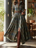 Retro Lapel Plaid Single-Breasted Maxi Dress
