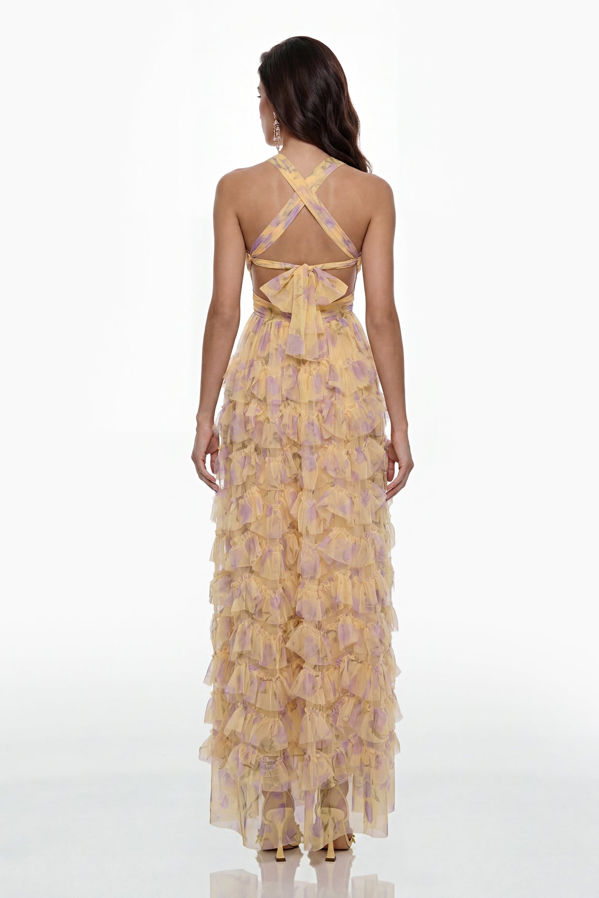 Aurohaya Molly Cream Cross Front Tiered Maxi Dress