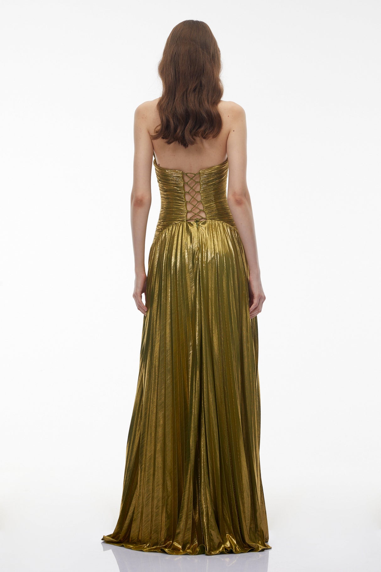 Aurohaya Nadya Olive Green Halterneck Ruched Maxi Dress