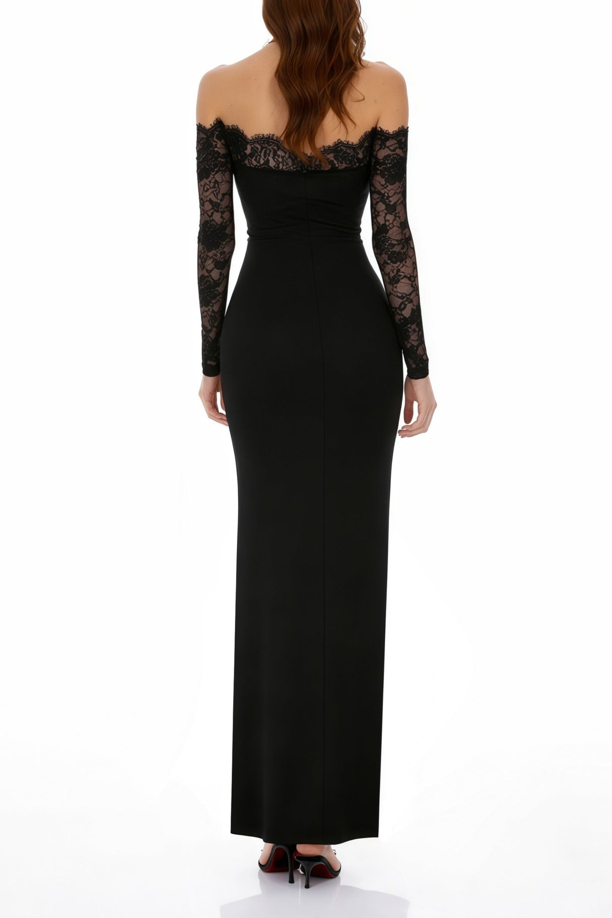 Aurohaya Nephele Black Off Shoulder Floral Lace Maxi Dress