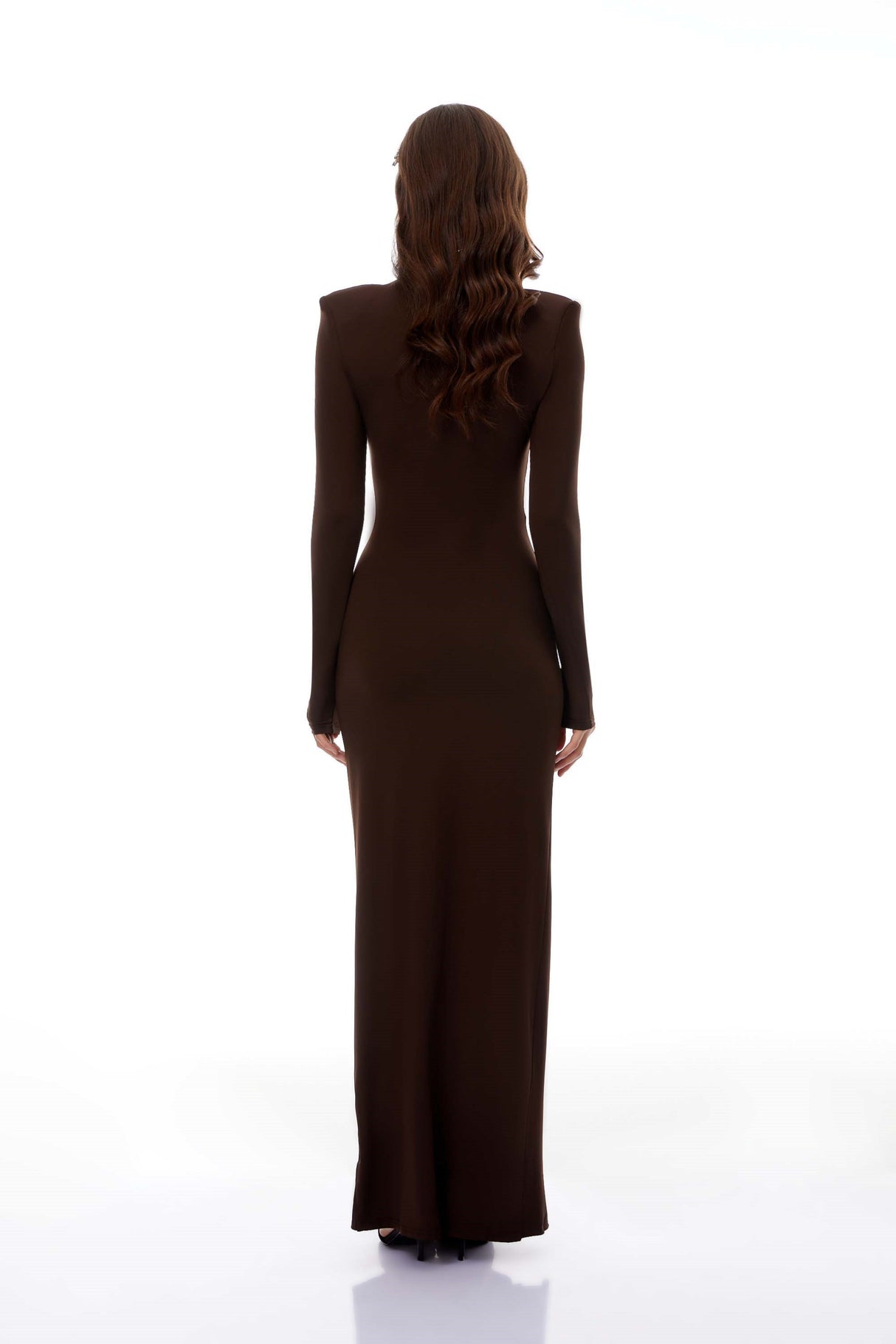 Aurohaya Neve Brown High Neck Twist Knot Maxi Dress
