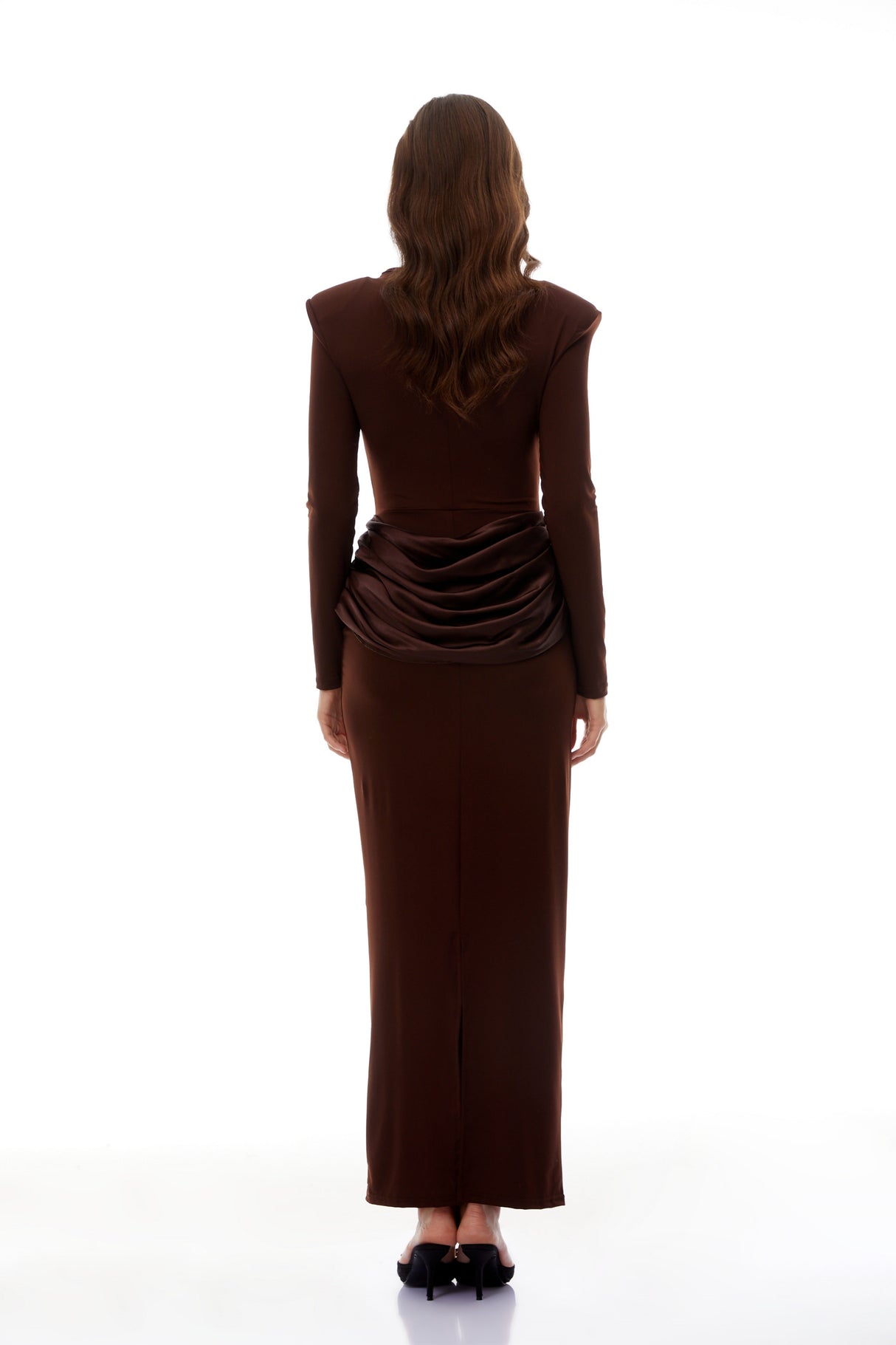 Aurohaya Norma Brown Draped Panel Maxi Dress