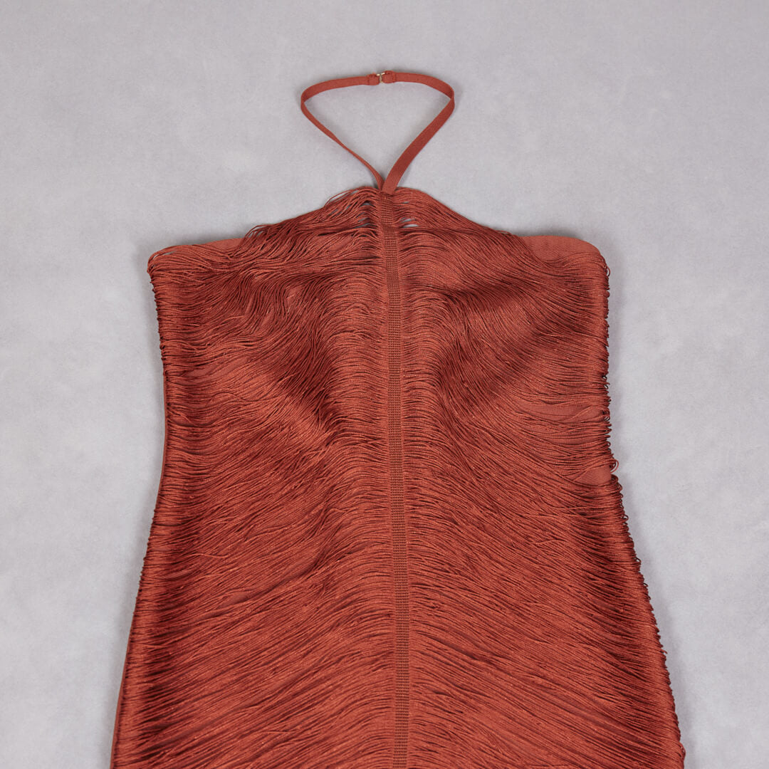 Aurohaya Jade Ruched Halter Neck Maxi Dress