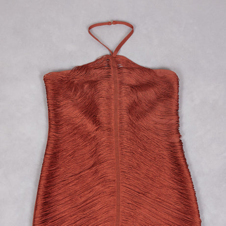 Aurohaya Jade Ruched Halter Neck Maxi Dress