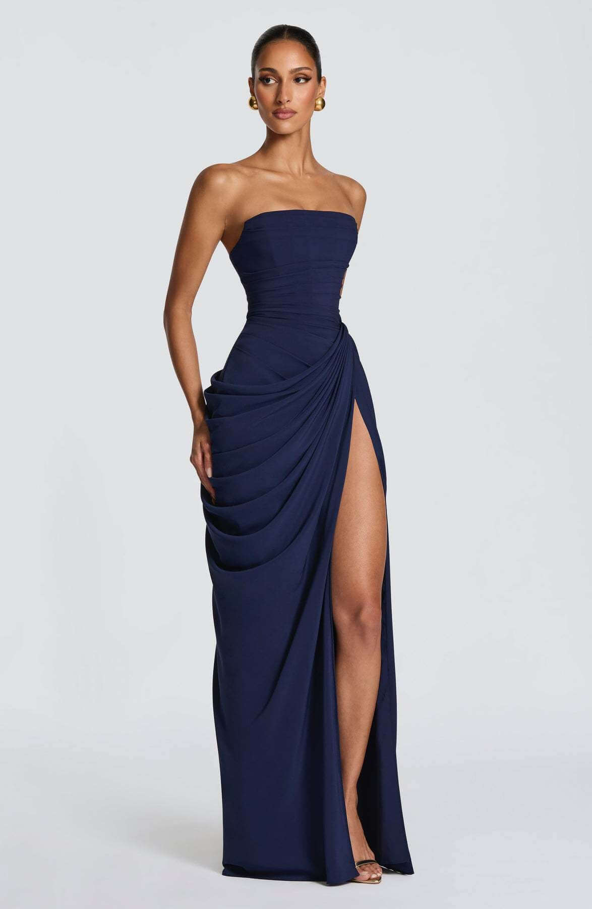 Aurohaya Azalée Strapless Draped High-Slit Maxi Dress