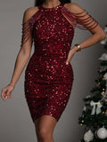 Elegant Crystal Chain Sequin Mini Dress