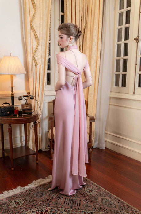 Aurohaya Adeline One-Shoulder Satin Maxi Dress