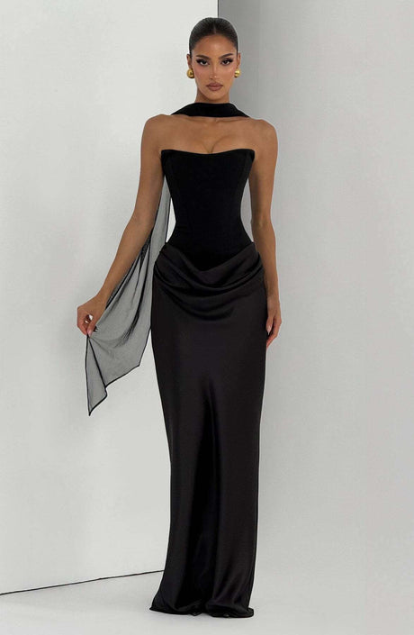 Aurohaya Coline Elegant Strapless Satin Maxi Dress