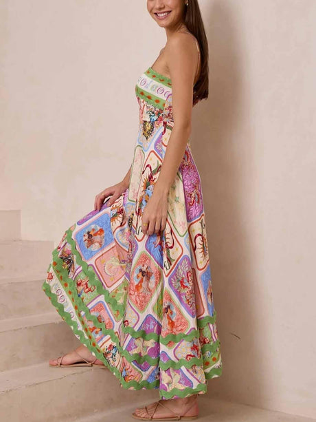Aurohaya Unique Painted Print Sleeveless Lace Maxi Dress