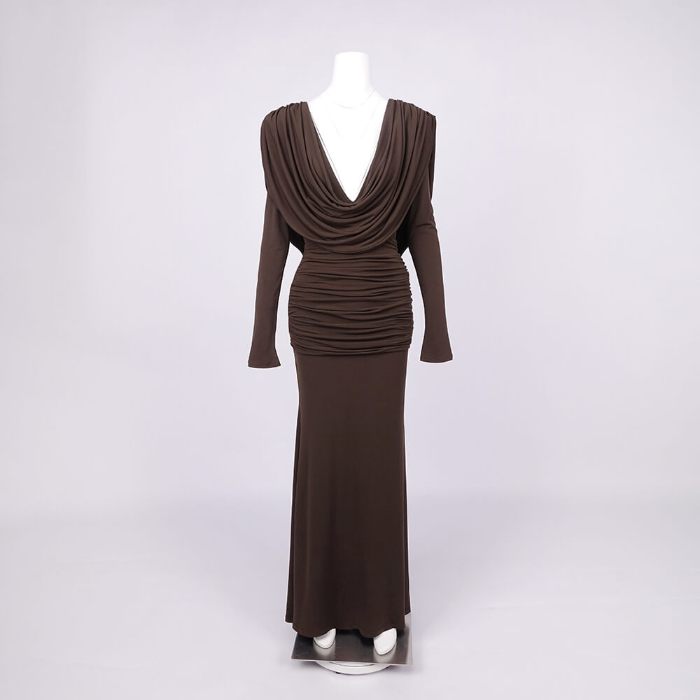 Aurohaya Lumière Long Sleeve Deep V Maxi Dress